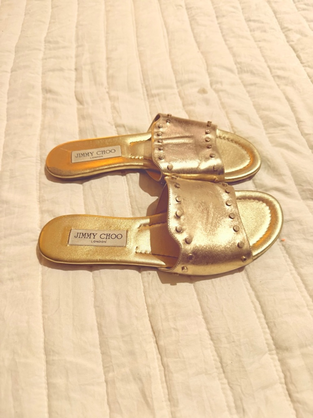 Jimmy Choo Metallic Gold Studded Slide Mules